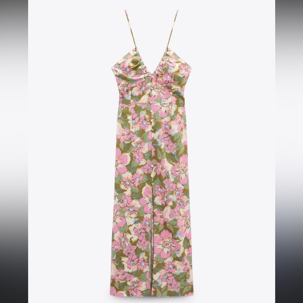 Zara Linen Floral Midi Dress